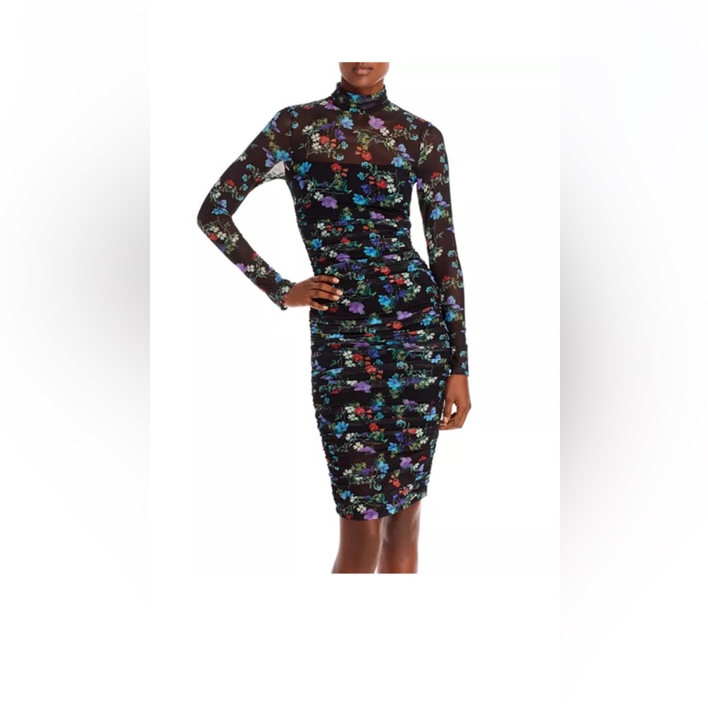 Alice + Olivia Floral Mesh Long Sleeve Dress